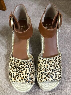 Marc Fisher Leopard Print Espadrille Wedges with Brown Ankle Straps